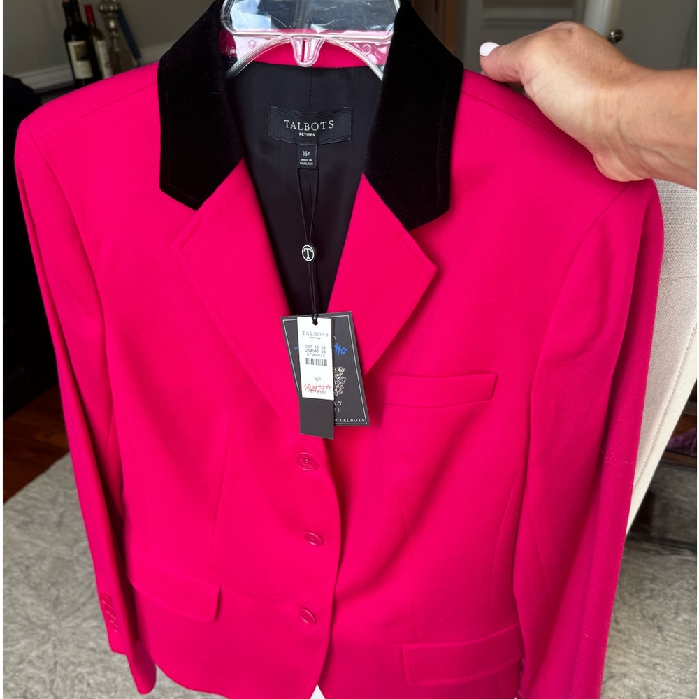 Talbots hot pink with black trim, wool blazer. NWT 16p